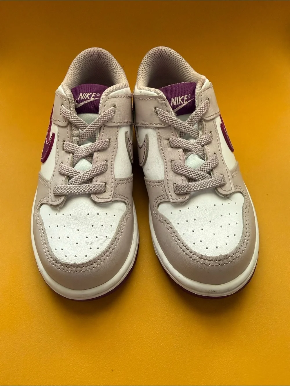 Nike Kids Low-Top Sneakers in White and Purple Accents